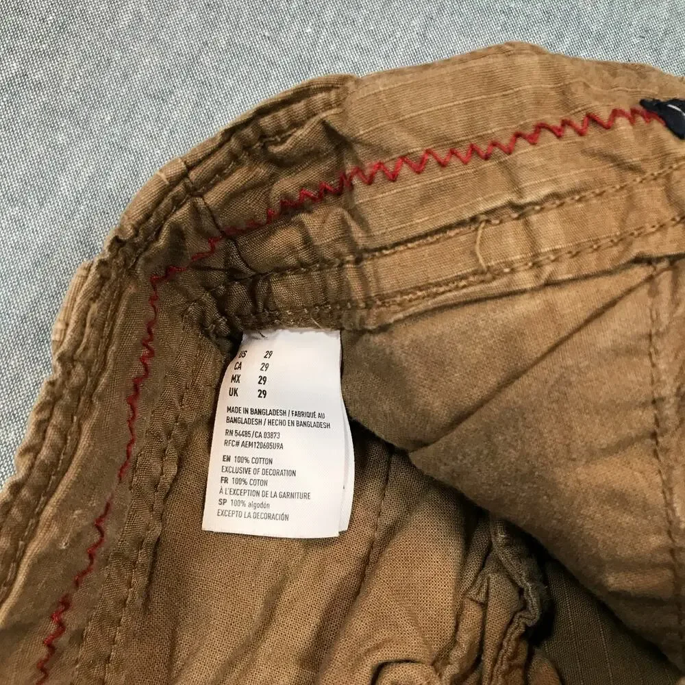 American Eagle Men 29 Classic Cargo Short Khaki Cotton Twill Flap Pocket Y2K BU2
